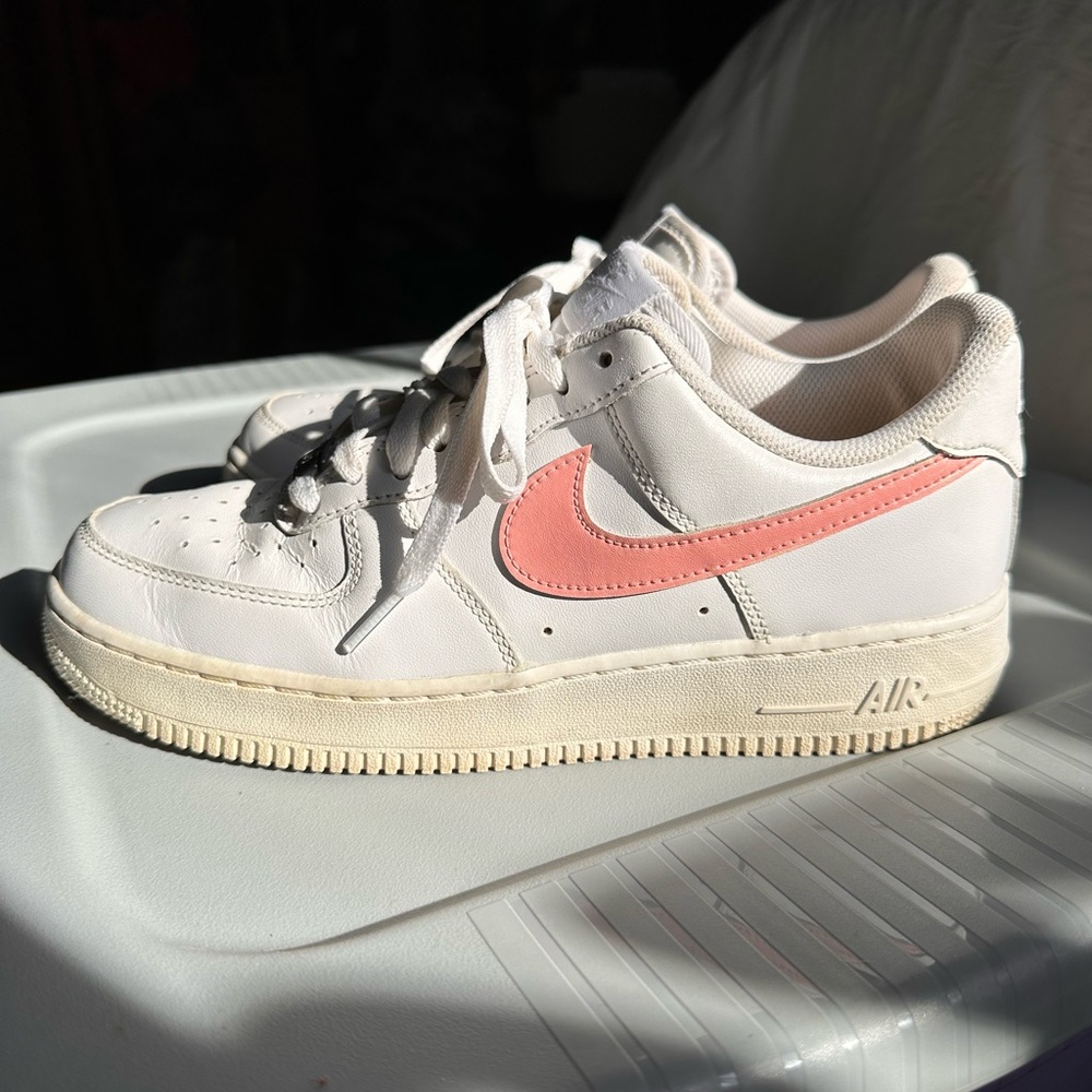 Women's White and Pink Nike Sneakers